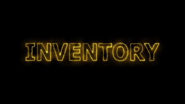 Signo Neón Con Palabra Inventorio Amarillo Animado Sobre Fondo Negro — Vídeos de Stock