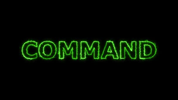 Testo Comando Con Neon Incandescente Animato Sfondo Nero — Video Stock