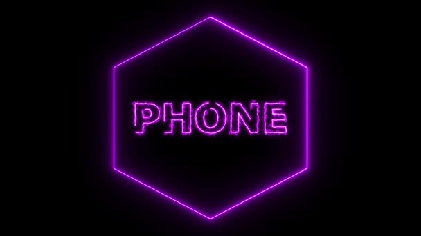 Signo Neón Con Palabra Teléfono Púrpura Brillante Animado Sobre Fondo — Vídeo de stock