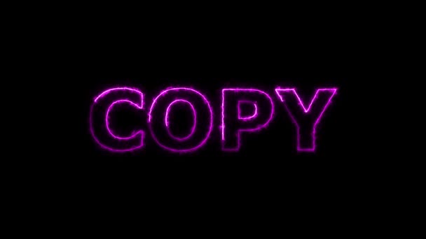Neonový Znak Slovem Copy Purpurové Animované Černém Pozadí — Stock video