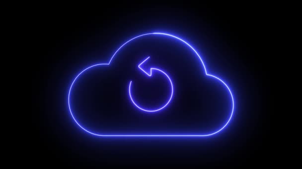Neon Cloud Arrow Sign Glowing Animated Dark Background — Stock Video