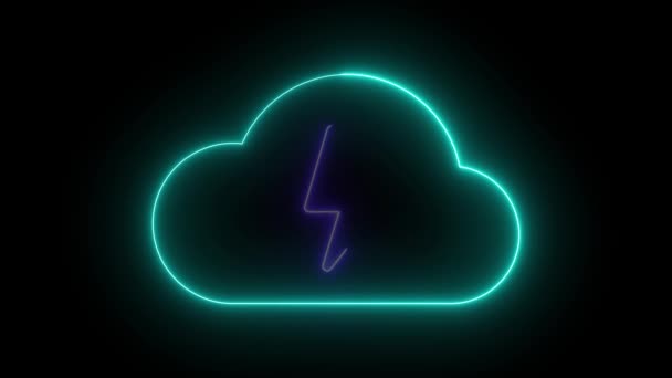 带闪电动画黑暗背景的霓虹云 — 图库视频影像