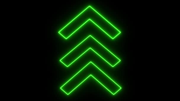 Animowane Neonowe Zielone Strzałki Skierowane Górę Czarnym Tle — Wideo stockowe