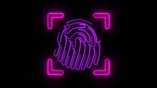 Neon Fingerprint Icon Animated Dark Background — Stock Video