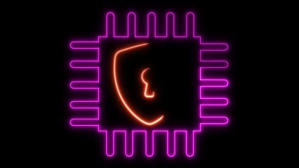 Concetto Sicurezza Informatica Neon Con Scudo Luminoso Icona Blocco Animata — Video Stock