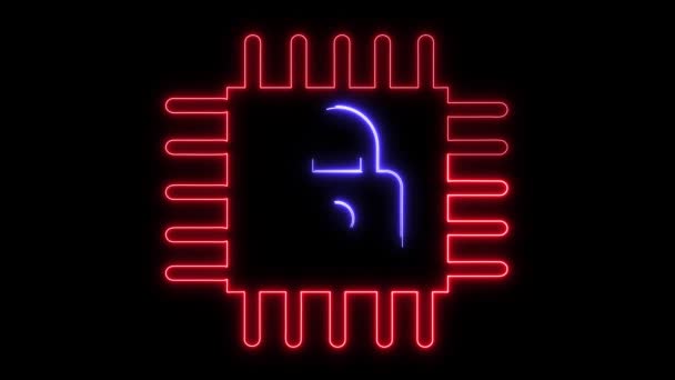 Neon Cyber Security Concept Met Gloeiende Hangslot Pictogram Geanimeerd Digitale — Stockvideo