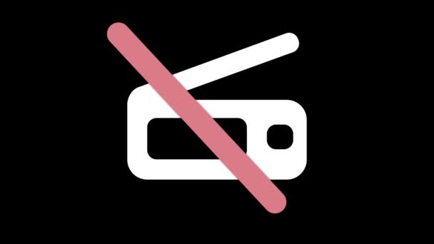 Απαγόρευση Σήμα Ραδιόφωνο Εικονίδιο Κινούμενο Μαύρο Φόντο — Αρχείο Βίντεο