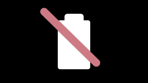 Ícone Bateria Sinal Proibição Animado Fundo Preto — Vídeo de Stock