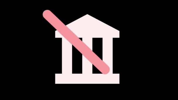 Заборона Значок Над Значком Банку Анімований Чорному Тлі Концепція Фінансових — стокове відео