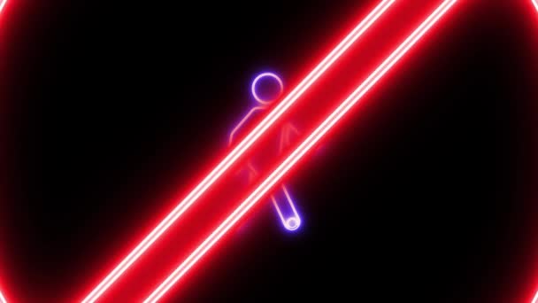 Kırmızılı Neon Işareti Koyu Arkaplanda Giriş Yok — Stok video