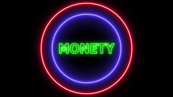 Neon Napisem Money Świecące Czerwone Niebieskie Światła Animowane Czarnym Tle — Wideo stockowe