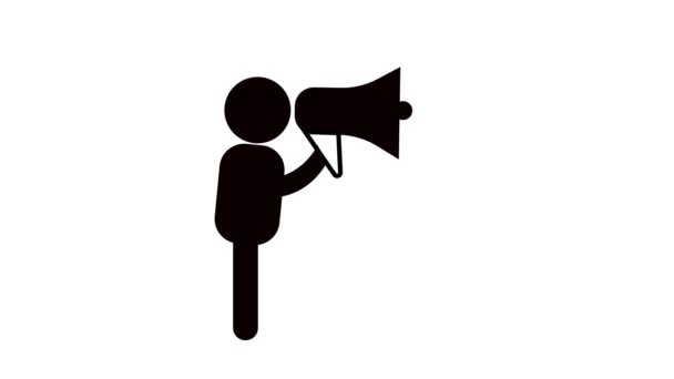 Person Holding Megaphone Sound Waves Animated White Background — Stock Video