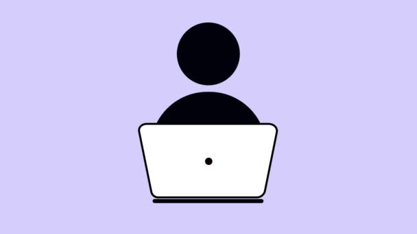 Людина Працює Ноутбук Анімований Фіолетовому Фоні — стокове відео