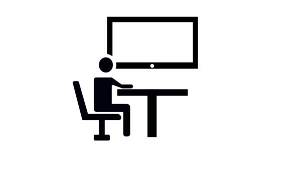 Icon Two People Business Meeting Computer Displaying Graphs Animated White — Stock Video