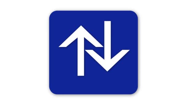 Blue Square Traffic Sign White Arrows Pointing Animated White Background — Stock Video