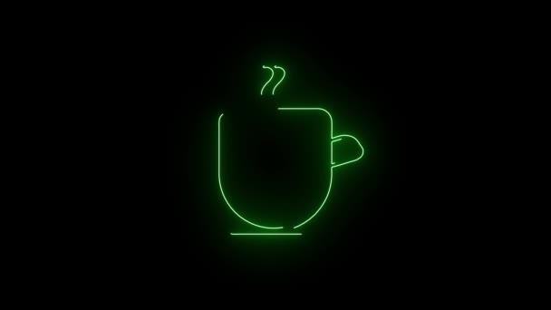 Neon Zelený Šálek Kávy Ikona Animované Tmavém Pozadí — Stock video