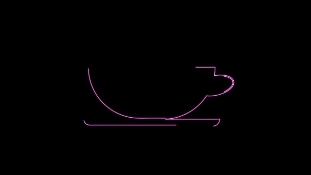 Neon Glowing Coffee Cup Icon Animated Dark Background — стокове відео