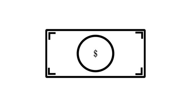 Dólar Icono Del Billete Animado Sobre Fondo Blanco — Vídeos de Stock