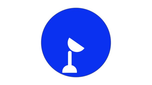 Синий Круг Спутниковой Тарелки Значок Сигнальными Волнами Анимированы Белом Фоне — стоковое видео