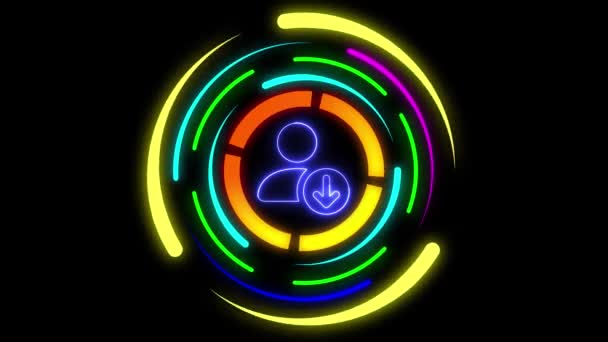 Signo Neón Con Icono Descarga Colores Vibrantes Fondo Oscuro Animado — Vídeos de Stock