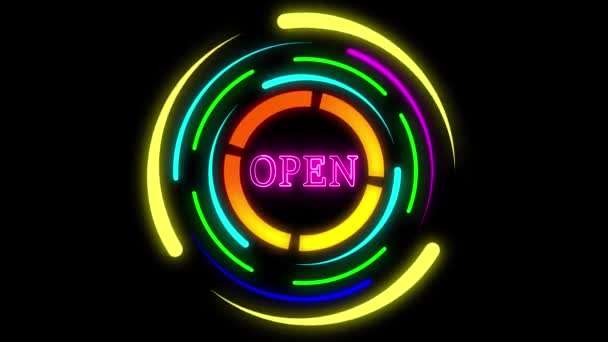 Neon Znak Słowem Open Żywych Kolorach Animowane Ciemne Tło — Wideo stockowe