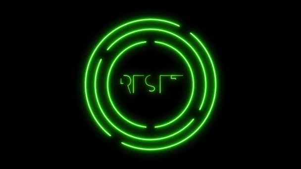 Neon Sign Word Reset Surrounded Circular Lines Animated Black Background — Stock Video