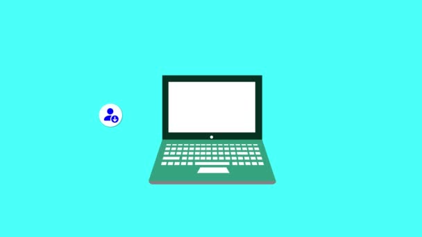 Ноутбук Піктограмами Доступу Голосової Команди Керування Файлами Анімований Синьому Фоні — стокове відео