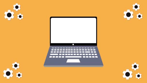 Laptop Dengan Ikon Pengguna Pada Bel Pemberitahuan Layar Dalam Gelembung — Stok Video