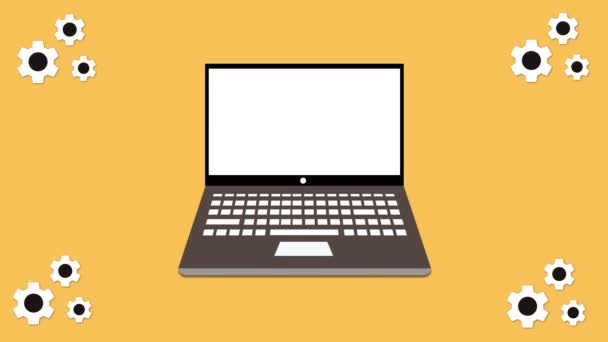 Laptop Med Användarikon Skärmen Uppdatera Ikon Animerad Gul Bakgrund — Stockvideo