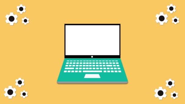 带有用户配置文件的笔记本电脑 下载黄色背景下的动画图标 — 图库视频影像