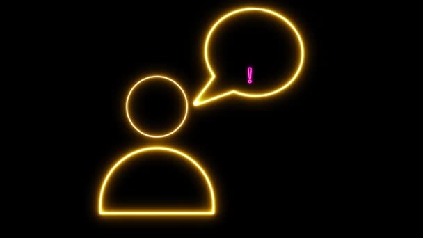Neon Świecące Ludzi Wykrzyknikiem Ikona Animowana Czarnym Tle — Wideo stockowe