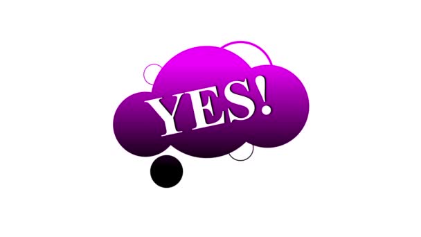 白い背景にアニメーションされた単語Yesの紫のスピーチバブル — ストック動画