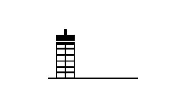 Jednoduchá Černobílá Silueta Města Třemi Mrakodrapy Animovanými Bílém Pozadí — Stock video