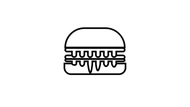Burger Ikon Animált Fehér Alapon — Stock videók