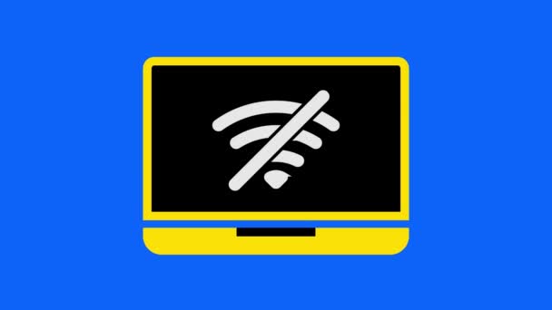 Mavi Arkaplanda Kablosuz Internet Bağlantısı Olmayan Dizüstü Bilgisayar — Stok video