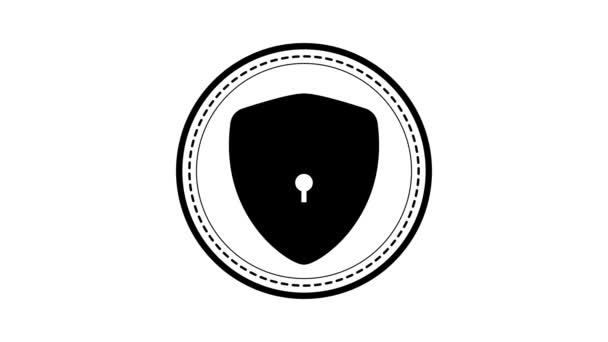 Black Shield Keyhole Icon Circular Dotted Line Isolated Animated White — стоковое видео