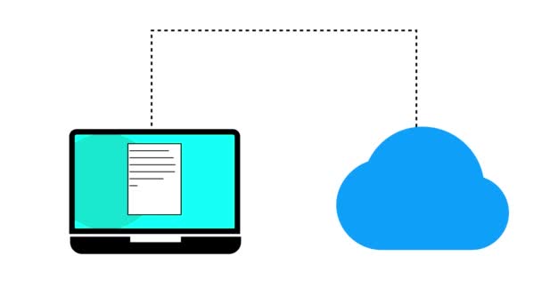 与带有电子邮件符号的云存储连接的笔记本电脑 描述了在白色背景下动画化的在线通信和数据备份概念 — 图库视频影像