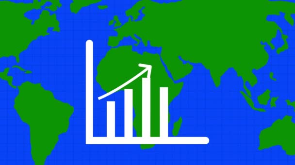 Globaal Economisch Groeiconcept Met Staafdiagram Geanimeerde Wereldkaart Achtergrond — Stockvideo