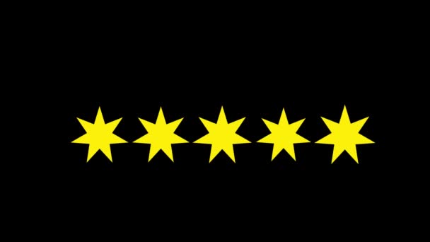 Cinco Estrellas Amarillas Alineadas Horizontalmente Animadas Sobre Fondo Negro — Vídeos de Stock