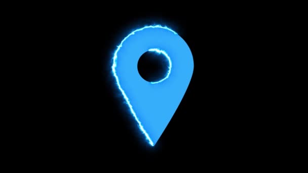 Icono Ubicación Azul Neón Brillante Animado Sobre Fondo Oscuro — Vídeos de Stock