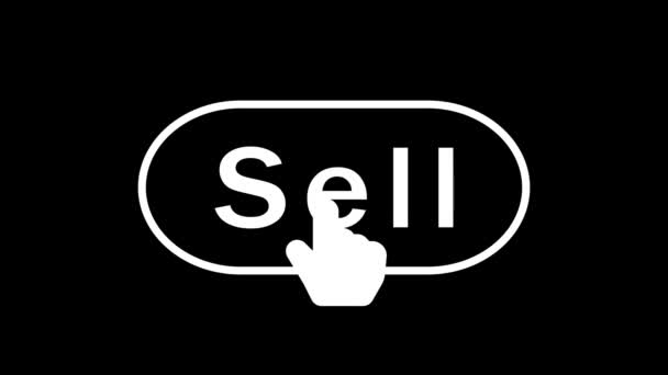 Black Background White Sell Text Click Button Icon Animated — Stock Video