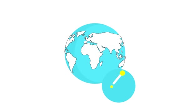 Globes Jeden Představuje Zemi Druhý Ukazuje Připojení Síti Animované Bílém — Stock video