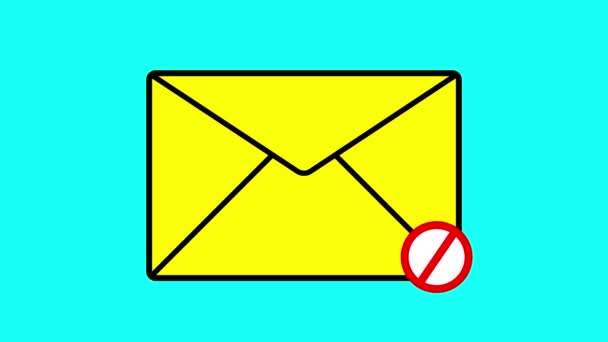 Κόκκινο Σήμα Απαγόρευσης Κίτρινο Μπλοκ Email Κινουμένων Σχεδίων Μπλε Φόντο — Αρχείο Βίντεο