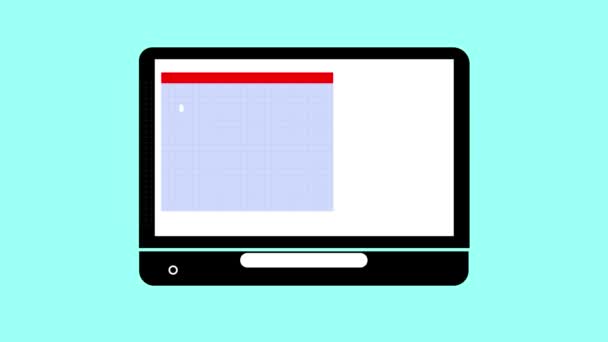 Laptop Finančními Grafy Animované Obrazovce Pozadí Teal — Stock video