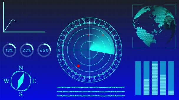 Цифровые Графики Карта Мира Элементы Навигации Анимированы Темно Синем Фоне — стоковое видео