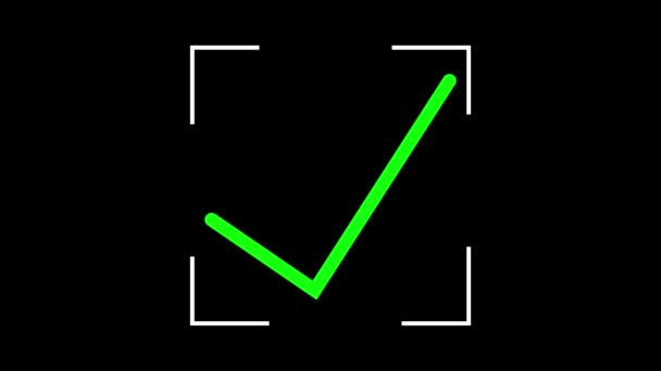 Ícone Marca Verificação Verde Animado Fundo Preto — Vídeo de Stock
