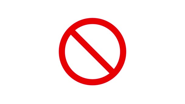 Κόκκινο Σήμα Απαγόρευσης Χωρίς Σύμβολο Εισόδου Κινουμένων Σχεδίων Λευκό Φόντο — Αρχείο Βίντεο