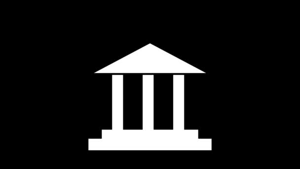 Czarno Biała Ikona Banku Kolumnami Znakiem Animowanym Czarnym Tle — Wideo stockowe