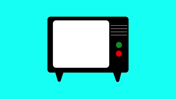 Vintage Fernseher Mit Leerem Bildschirm Animiert Auf Türkisfarbenem Hintergrund — Stockvideo