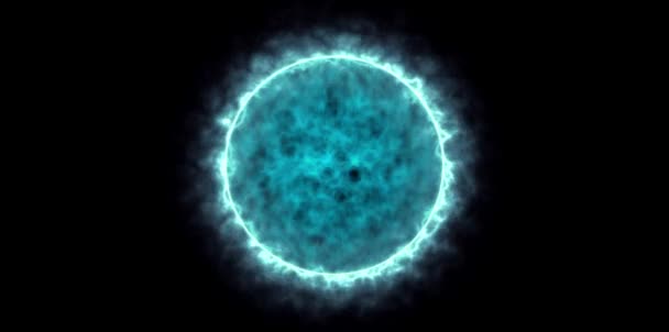 抽象的な青いエネルギーボールが黒い背景に輝くエッジ パワー テクノロジー — ストック動画